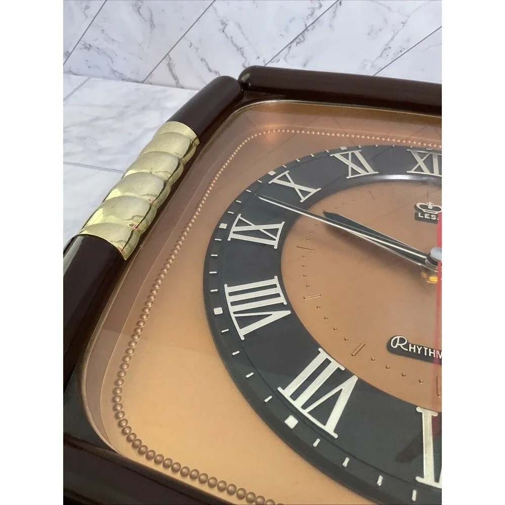 Rare Vintage Rhythm Quartz Square Wall Clock With Arabic Numbers 12.5” Taiwan